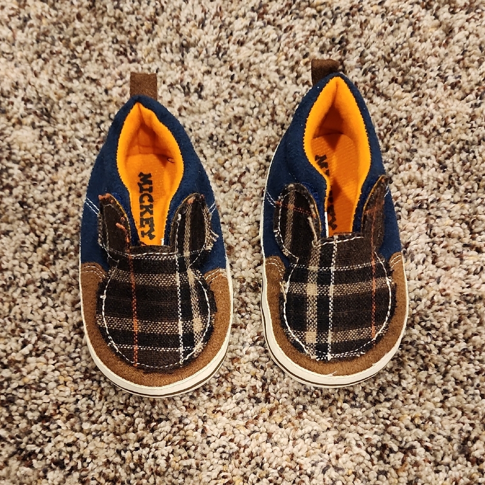 Disney Blue and Brown Plaid Kids Slippers